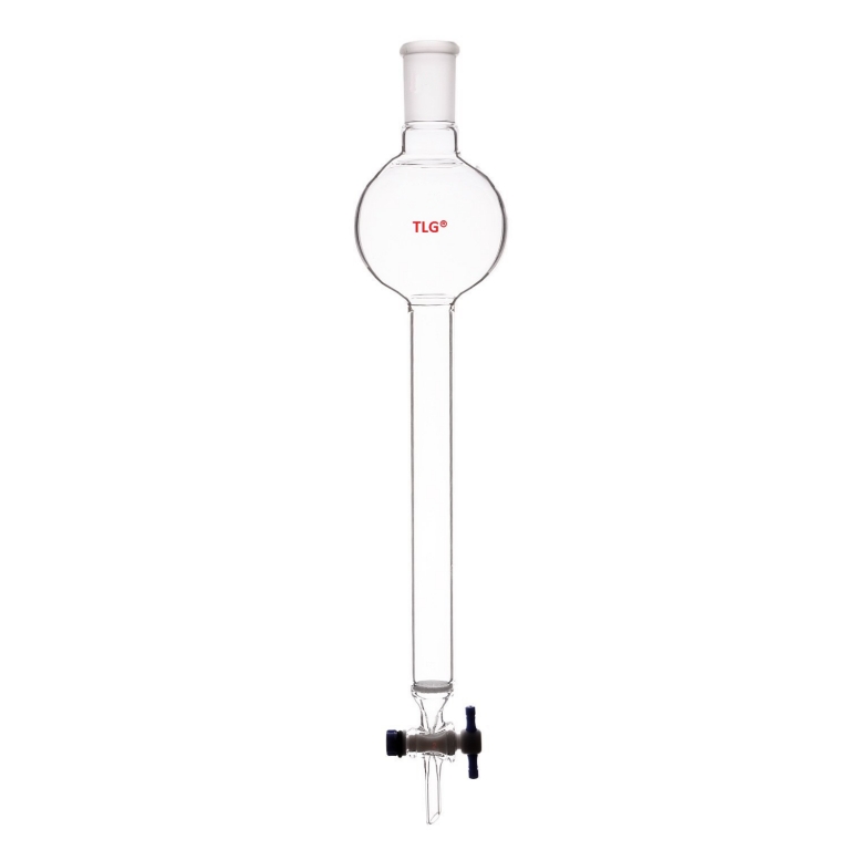 Chromatography Column, With Reservoir, With Fritted Disc, with 24/40 outer joint, PTFE Stopcock bore 2mm, Column O.D 46mm, Column I.D. 40mm, Effective length 8inch/203mm, Capacity 500mL