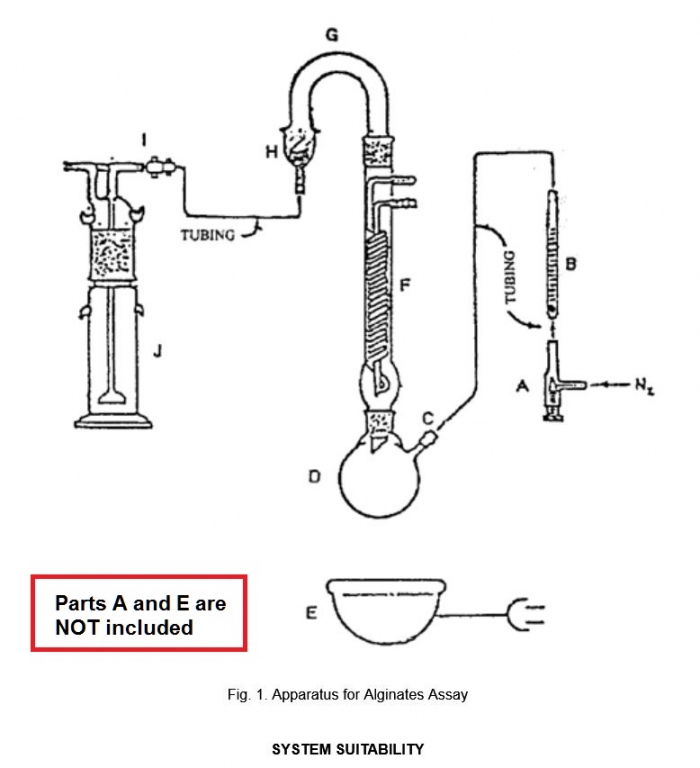 Alginates Apparatus - 250 mL two-neck round bottom flask, 225 mm reflux condenser, bent connector, and a gas washing bottle (311)