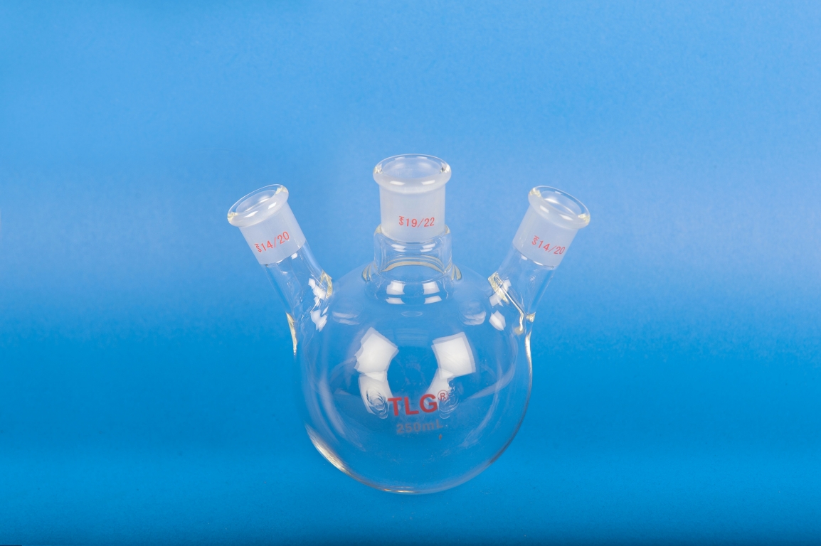 Flask, Three Neck, Angled, Capacity 250mL, Centre Joint 19/22, Side Joint 19/22