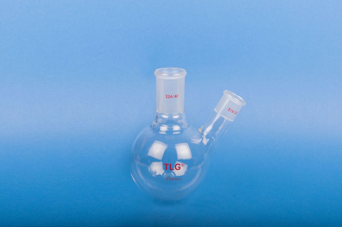 Flask, Two Neck, Angled, Capacity 250mL, Centre Joint 24/40, Side Joint 24/40