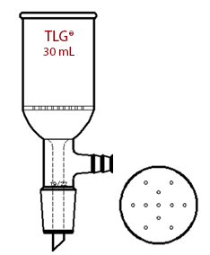 Filter Funnel, Buchner, Inner Joint, Perforated Plate, Joint 14/20, Capacity 30mL, Glass Disc Size 32mm