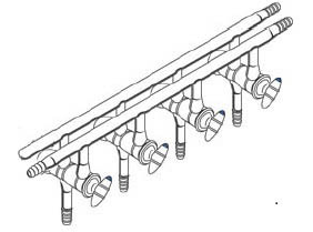 Manifold, Vacuum/Inert Gas, All Glass, Front-Left and Rear-Left-Right, Number of Ports 3