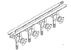 Manifold, Vacuum/Inert Gas, All Glass, Front-Left and Rear-Right, Ports 4