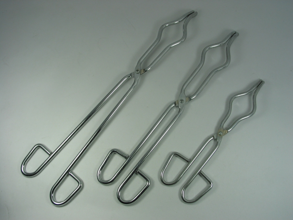 Crucible Tongs, Stainless Steel, Flat hinge, Bowed type, Total Length 200mm