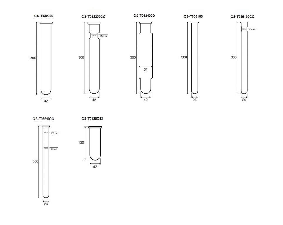 Tube de digestion, tube de digestion bloc 250 mL, 42X300 MM, MARQUÉ À 250 ML ET CONTRICTION AU COL