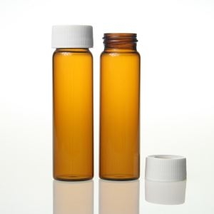 EPA/VOA Vials Opening, Capacity 40mL, Size 27x95mm, Amber Glass, Includes white open-top polypropylene caps with PTFE/silicone septa