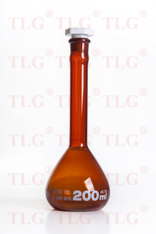 Volumetric Flasks, Class A, Low Actinic Amber, Wide Mouth, With PTFE Stopper, As Per USP Standards
