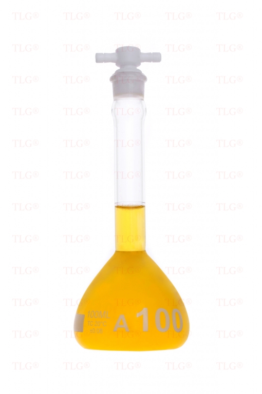 Serialized and Certified Volumetric Flask, Class A, Wide Mouth, With PTFE Stopper, As Per USP Standards