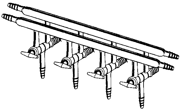 Manifold, High Vacuum Solid Glass Stopcock, Front-Left-Right & Rear-Left-Right