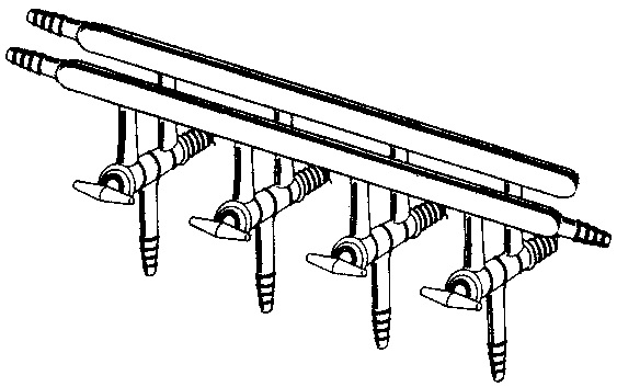 Manifold, High Vacuum Solid Glass Stopcocks, Front-Left-Right & Rear-Left