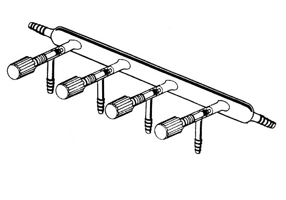 Vacuum Manifold, High Vacuum Valves, Hose Connection At Both Ends