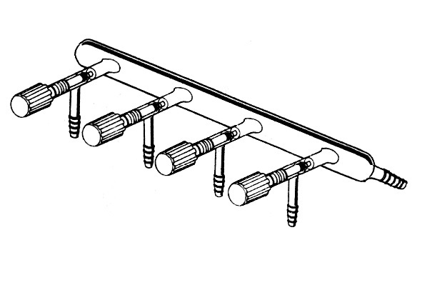 Vacuum Manifold, High Vacuum Valves, Hose Connection At Right Side