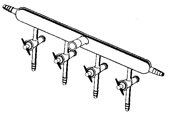 Collecteur, ligne azote/argon, Teflon®, raccords de tuyaux aux deux extrémités