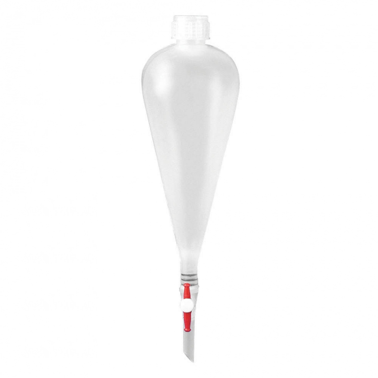 Entonnoir séparateur, forme poire, bouchon à vis, PP