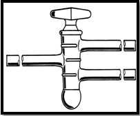 Robinet d'arrêt, verre, bouchon creux, double oblique, vide poussé