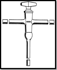 Robinet d'arrt, verre, bouchon creux, type T, vide pouss