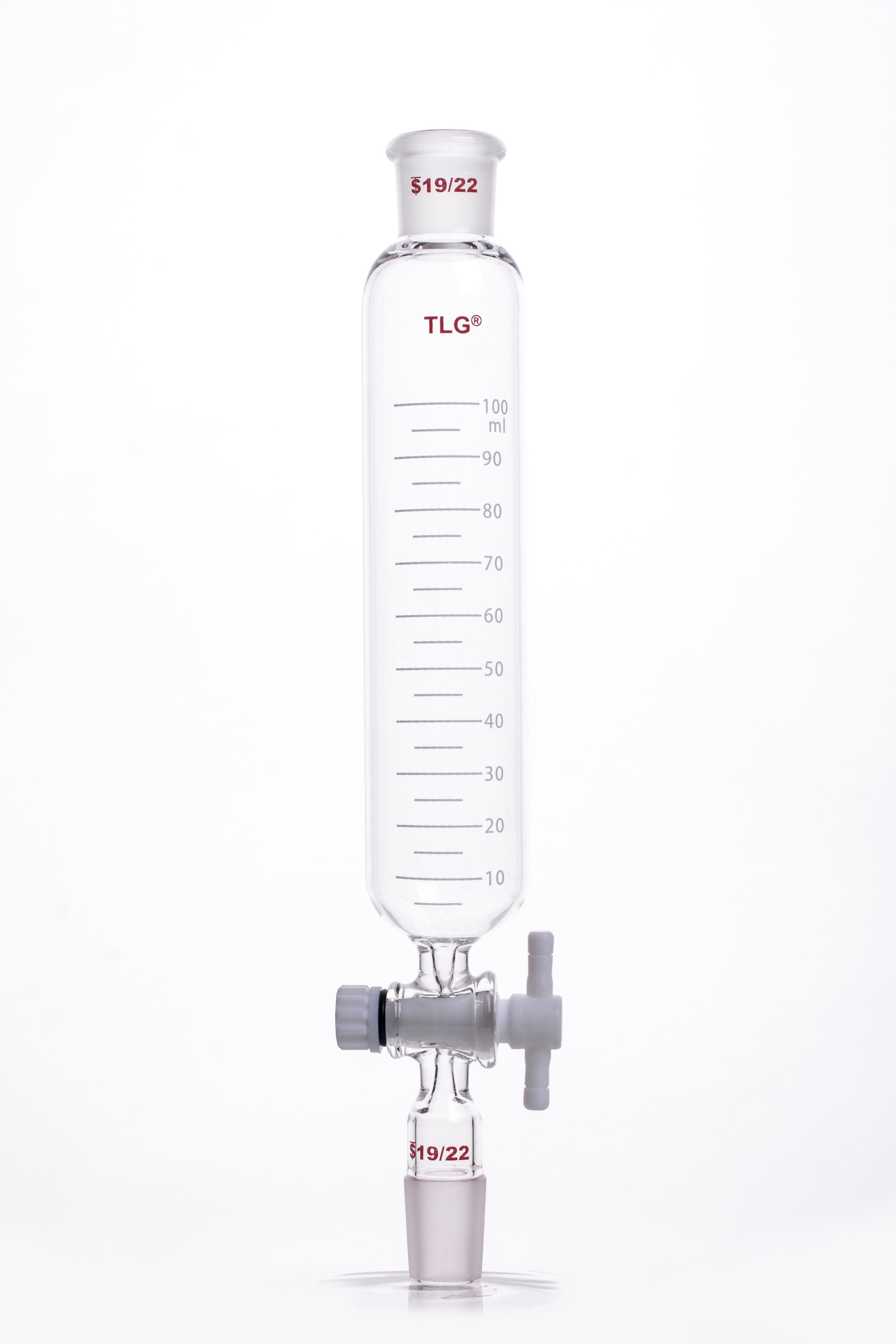 Entonnoir, séparateur, robinet d'arrêt en PTFE, de forme cylindrique