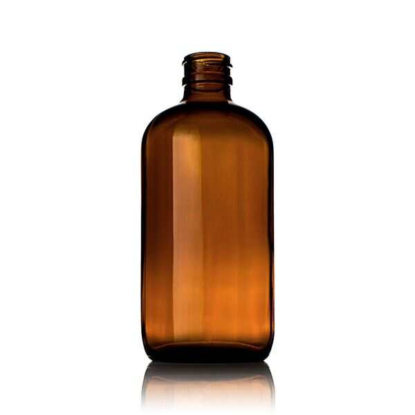 Amber Boston Round Glass Bottle, 500ml, Neck finish 28/400