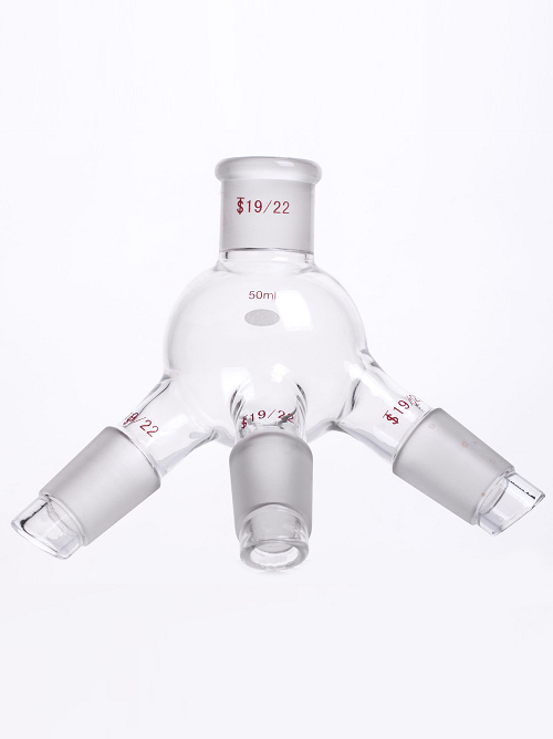 thumbnail image 2 of Deschem 24/40 Glass Distillation Receiver – Cow Shape Adapter – Lab Chemistry Glassware 2 of 5