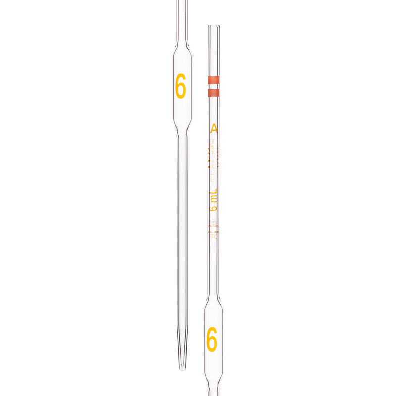 Pipette volumétrique, avec deux marques, transparente, classe A, selon les normes USP