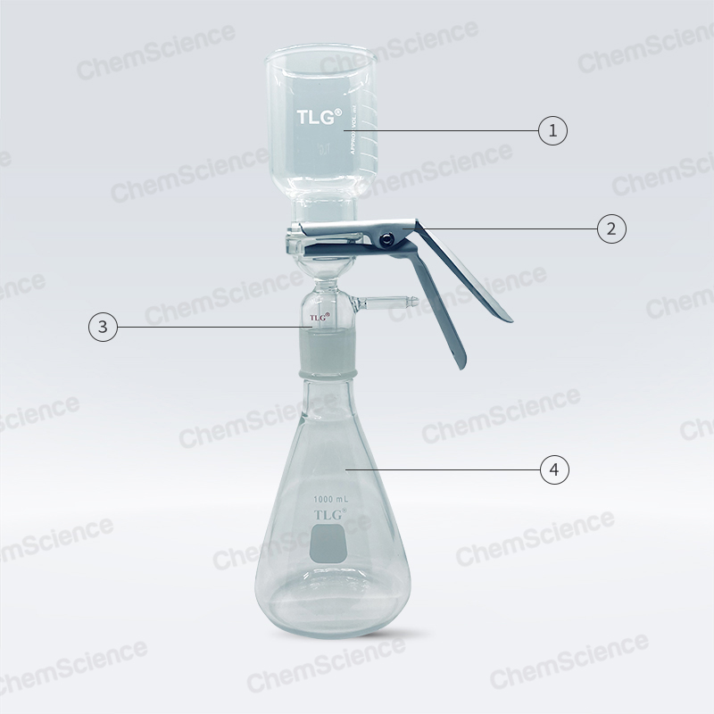 Appareil de microfiltration, tout en verre de 47 mm, avec base de support en verre fritté avec joint 40/35