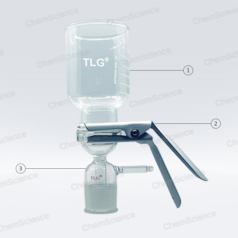 Ensemble complet (avec base de support en verre fritt de 90 mm, joint 40/35 et 1000 ml, entonnoir de 90 mm et pince de 90 mm)