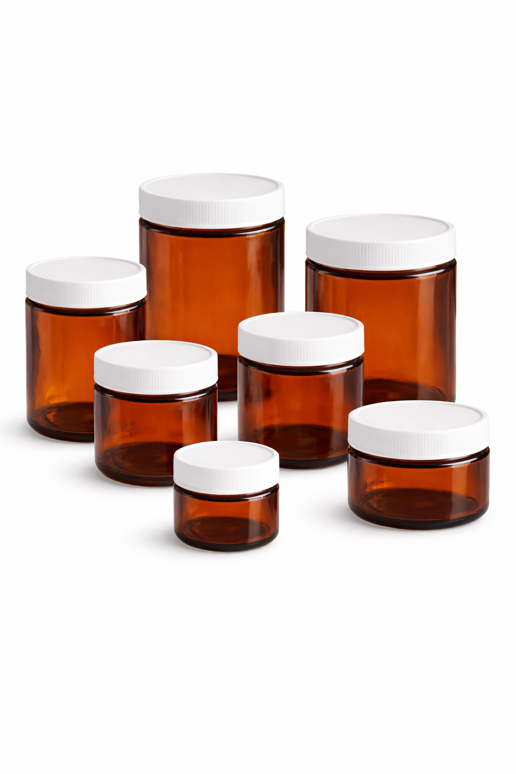 Pots en verre ambré à large ouverture et à parois droites