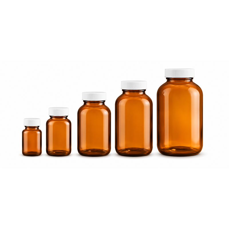 Amber Wide Mouth Packer Glass Bottles