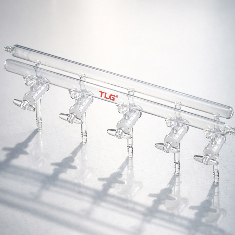 Manifold, High Vacuum Solid Glass Stopcocks, Front-Right & Rear-Left