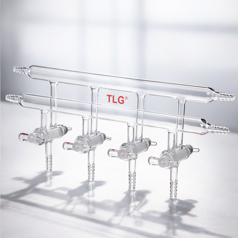 Manifold, High Vacuum Solid Glass Stopcock, Front-Left-Right & Rear-Left-Right