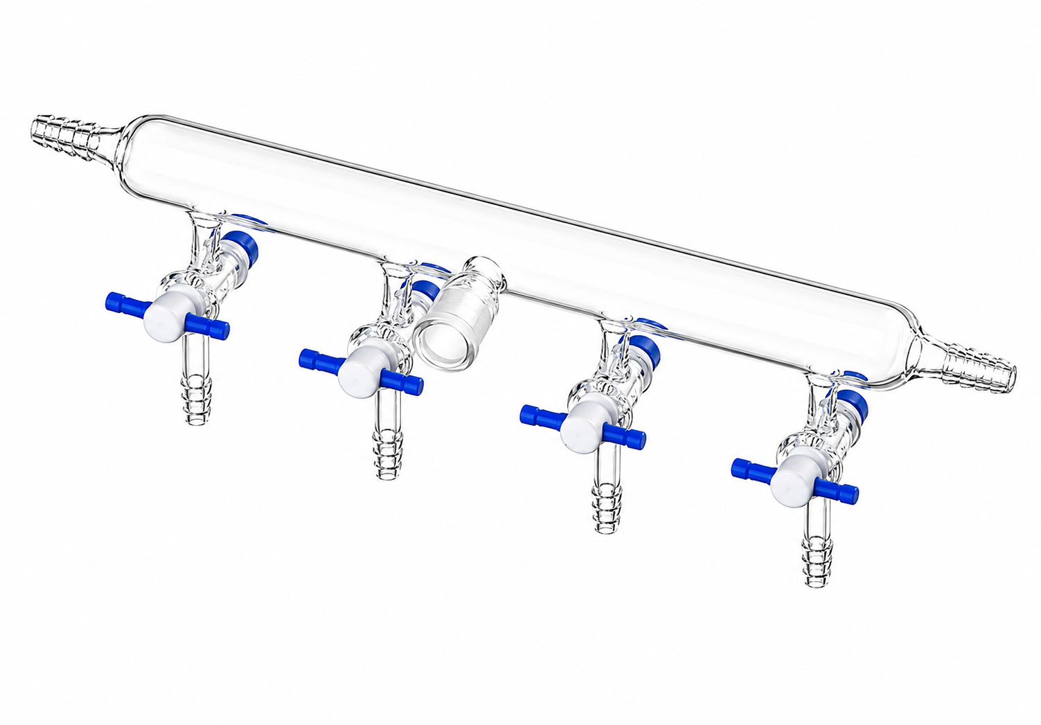 Manifold, Nitrogen/Argon Line, Teflon®, Both Ends Hose Connections, Number of Ports 4, Stopcock Bore 4mm