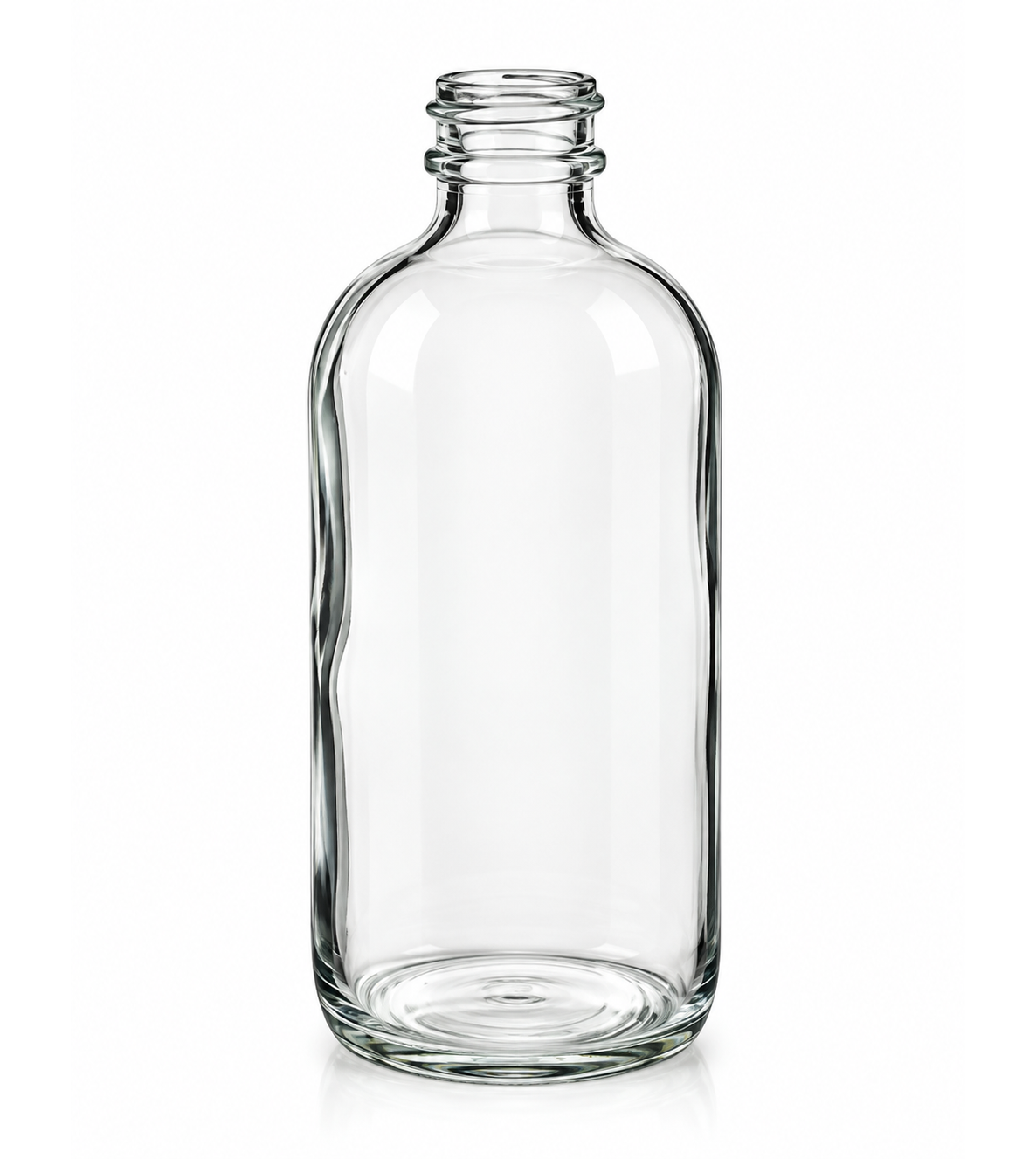 Bouteilles en verre rondes Boston, bouche étroite, verre transparent