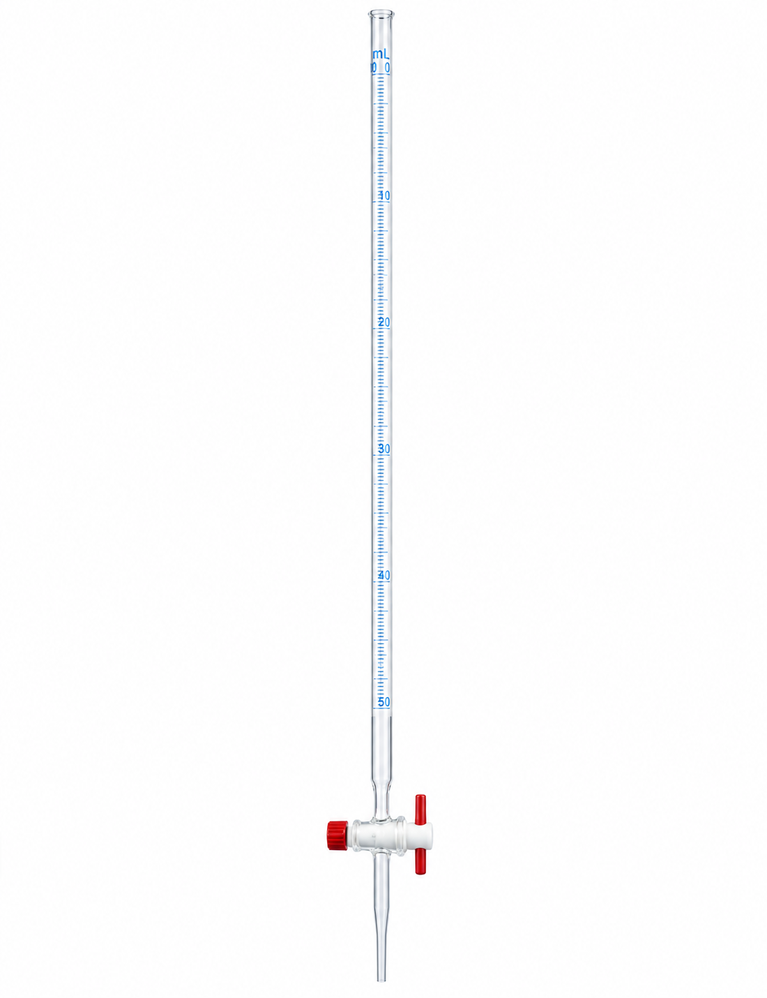 Burette With Straight Bore PTFE Key Stopcock, 10 mL, ±0.02mL tolerance, 0.05 Graduation interval, Class A
