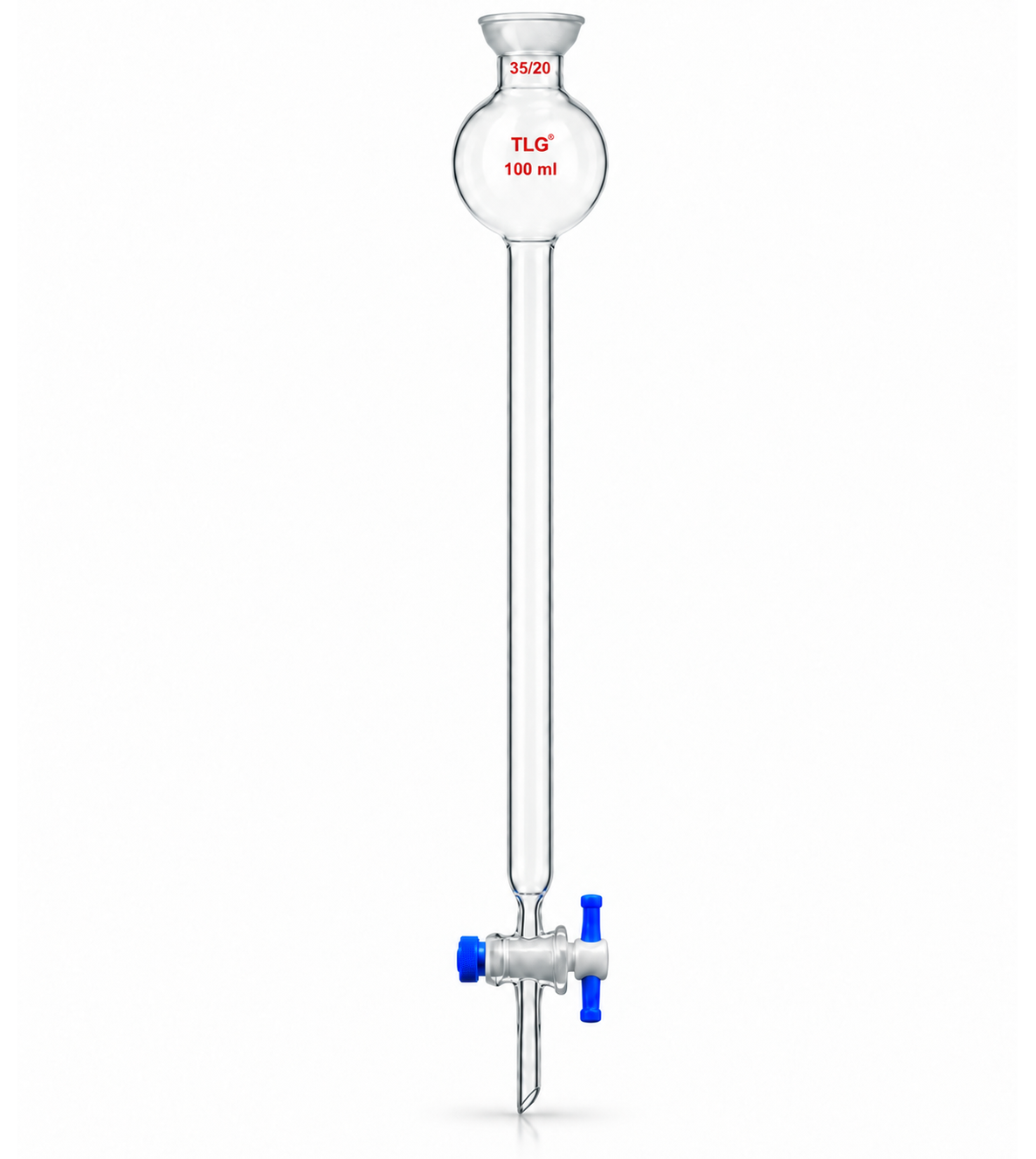 Chromatography Column, With Reservoir, with 35/20 spherical joint, PTFE Stopcock bore 4mm, Column O.D 80mm, Column I.D. 73mm, Effective length 10inch/254mm Capacity 1000mL