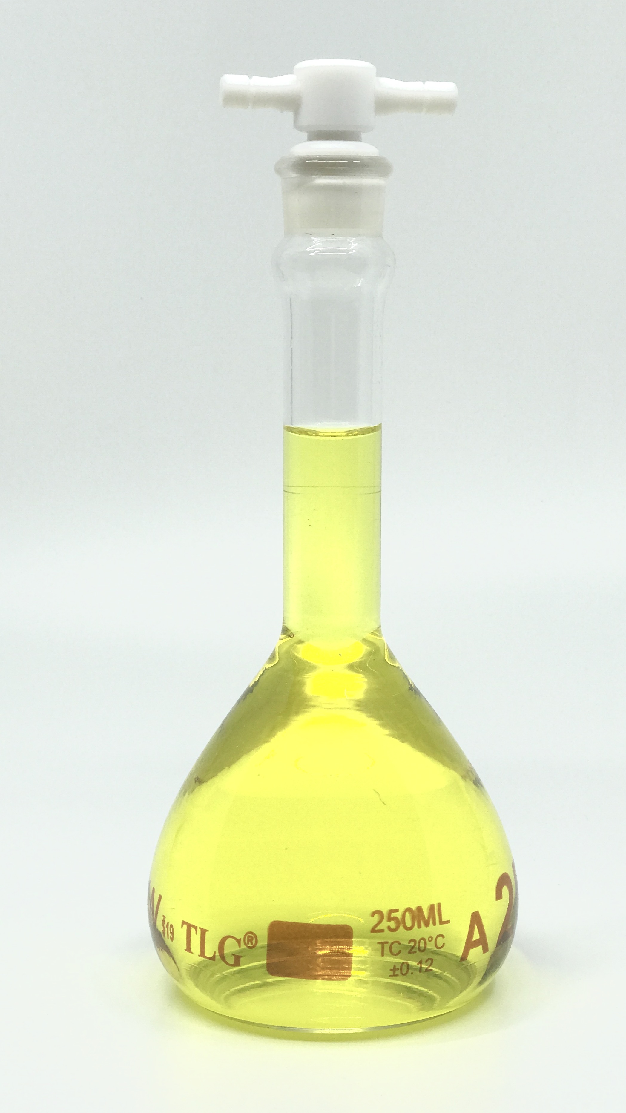 Volumetric Flask, 250mL, Serialized and Certified, Heavy Duty, Wide Mouth, Clear, PTFE Stopper# 19, Class A, As Per USP Standards