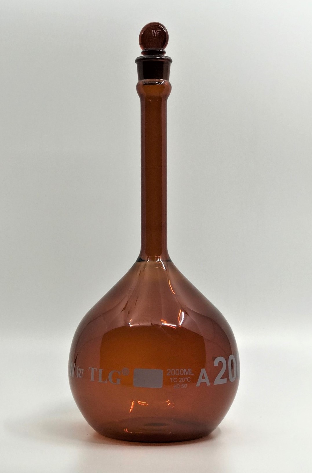 Buy Online Volumetric Flask, Low Actinic Amber, 2000mL, Wide Mouth