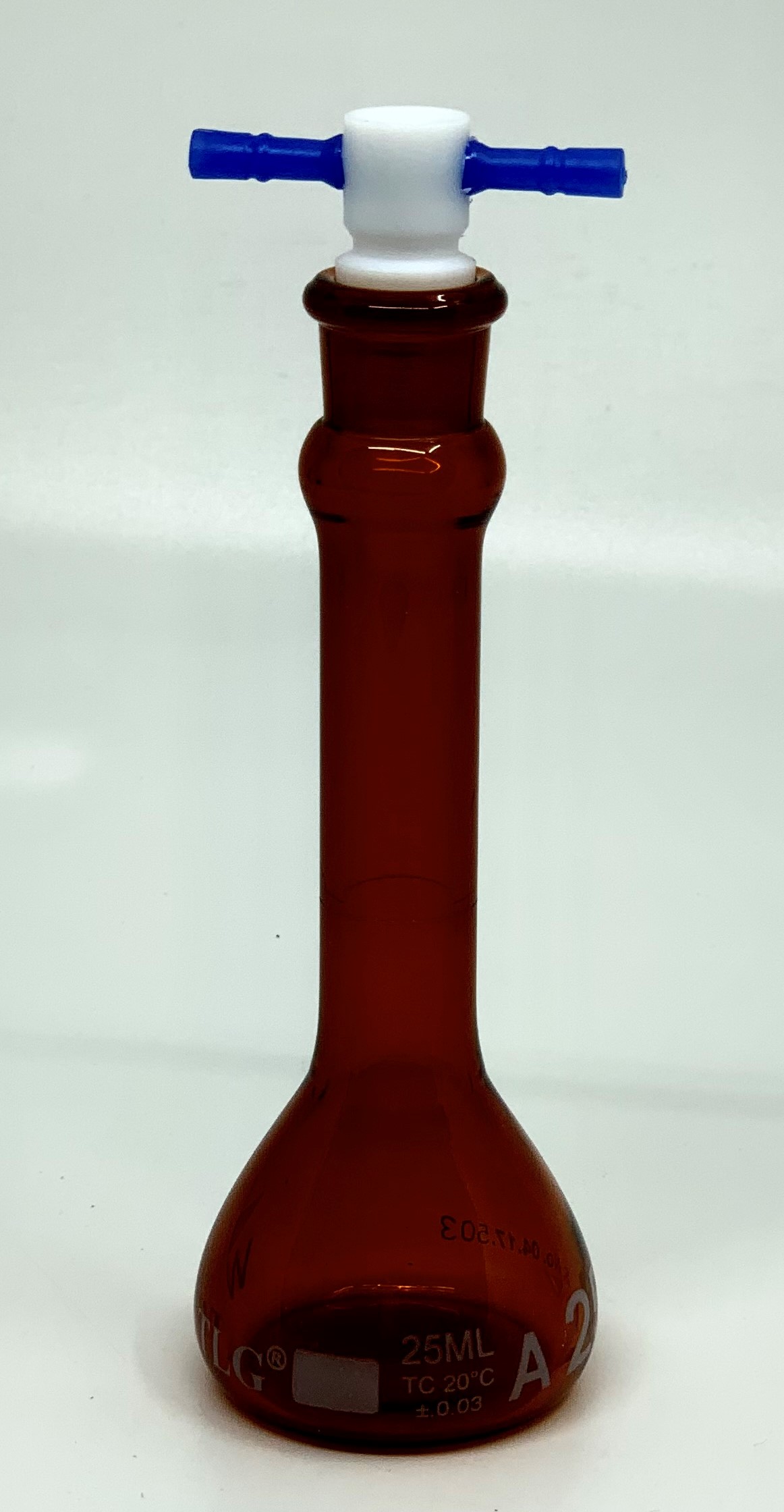 Buy Online Volumetric Flask, Low Actinic Amber, 25mL, Wide Mouth