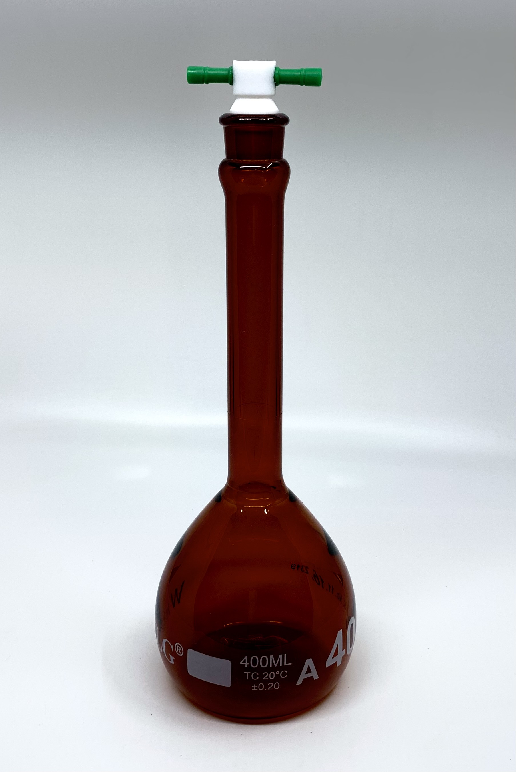 Buy Online Volumetric Flask, Low Actinic Amber, 400mL, Wide Mouth