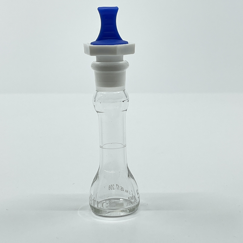 Volumetric Flask, 5mL, Serialized and Certified, Heavy Duty, Wide Mouth, Clear, PE Stopper# 13, Class A, As Per USP Standards