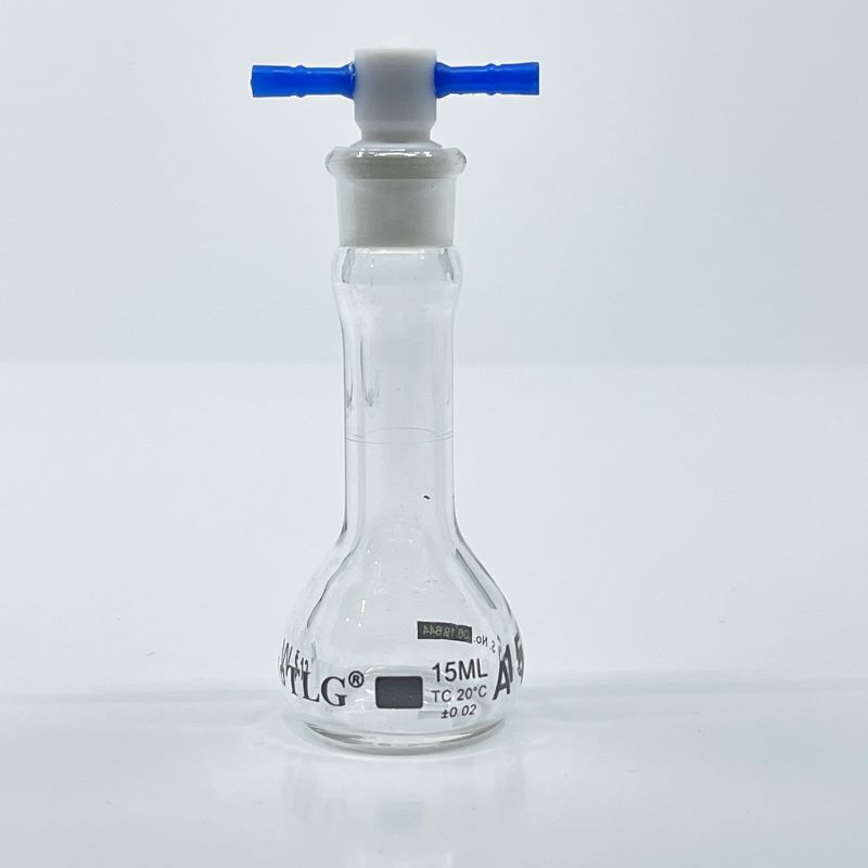 Volumetric Flask, 15mL, Heavy Duty, Wide Mouth, Clear, PTFE Stopper# 13, Class A, As Per USP Standards