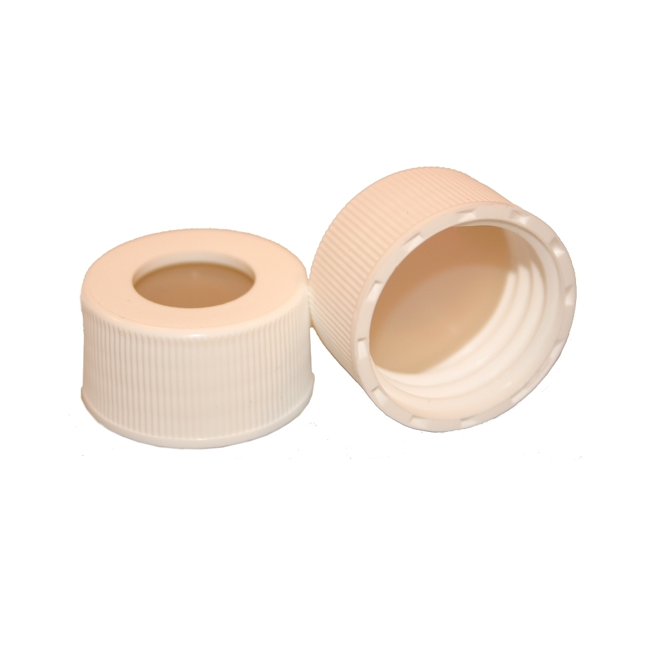 White Open Top 24-400 Screw Cap, Natural PTFE/Clear Silicone 3mm (0.125in) Septa