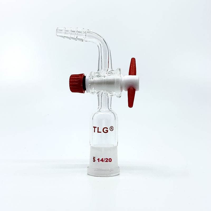 Adapter, Flow Control (Straight), PTFE Stopcock bore 2mm, 90°, Outer Joint (Socket Joint), 14/20 joint