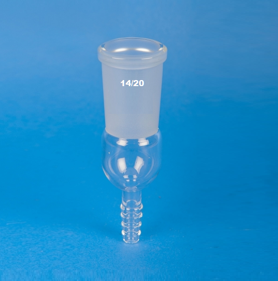 Adapter, Inlet (Straight), Outer Joint (Socket Joint), 14/20 joint, 8mm Hose connection