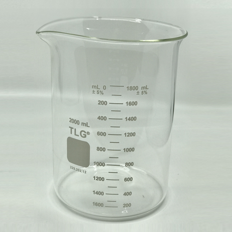 Beaker, Standard Wall, Griffin Low Form, Double Scale, Graduated, 2000 mL