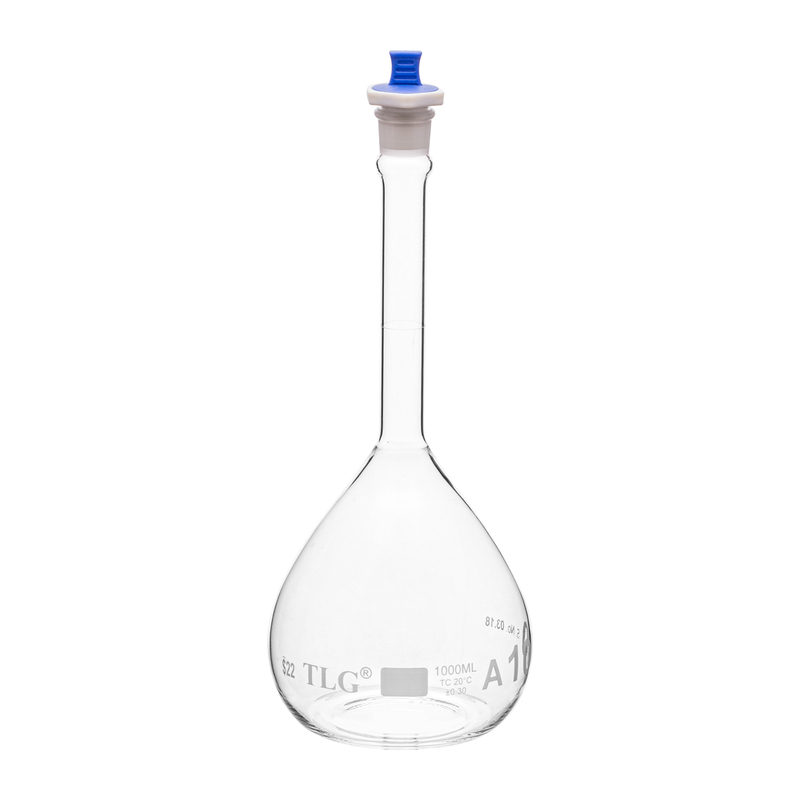 Volumetric Flask, 1000mL, Narrow Mouth, PE Stopper#22, Class A ,USP Standards