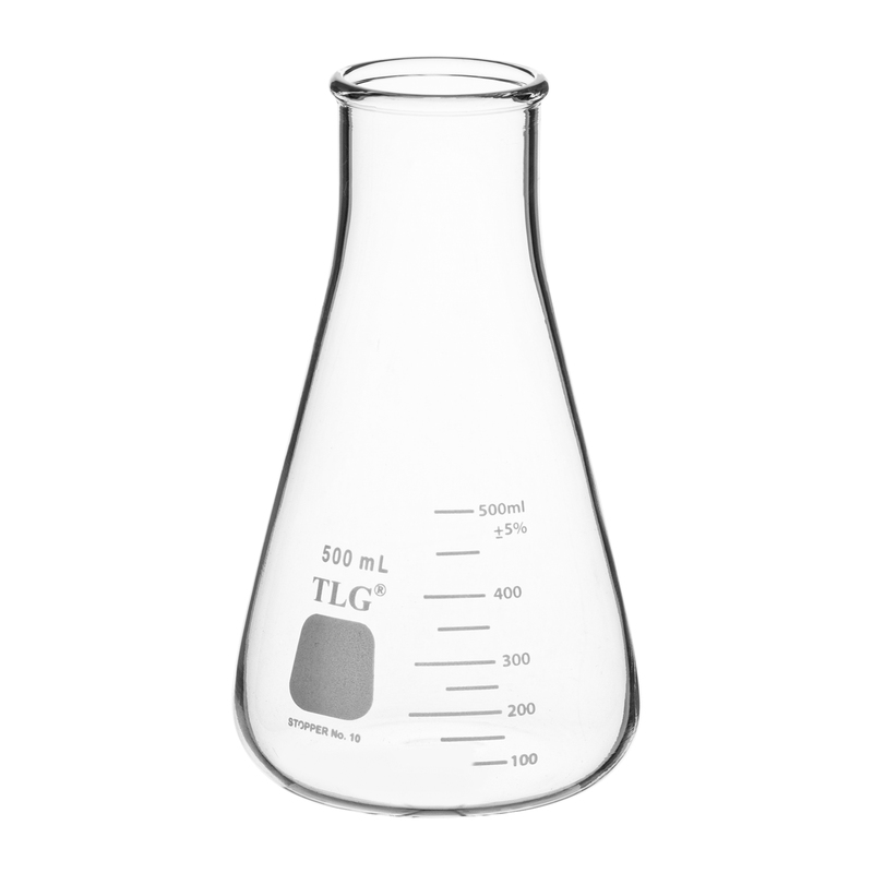 Erlenmeyer Flasks, Wide Neck With Graduation Capacity 500mL, Rubber Stopper 10