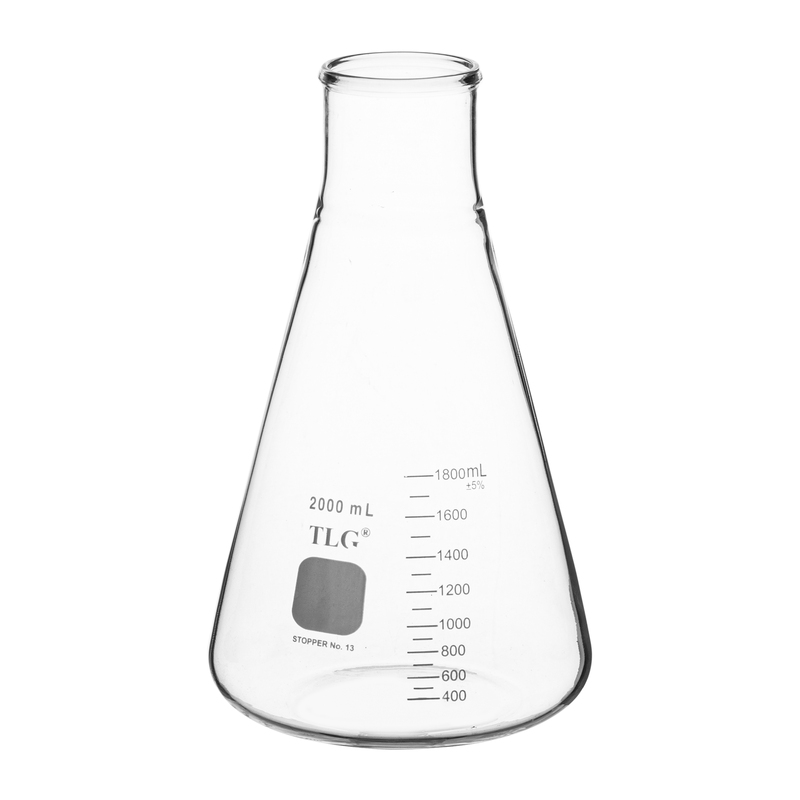 Erlenmeyer Flasks, Wide Neck With Graduation Capacity 2000mL, Rubber Stopper 13