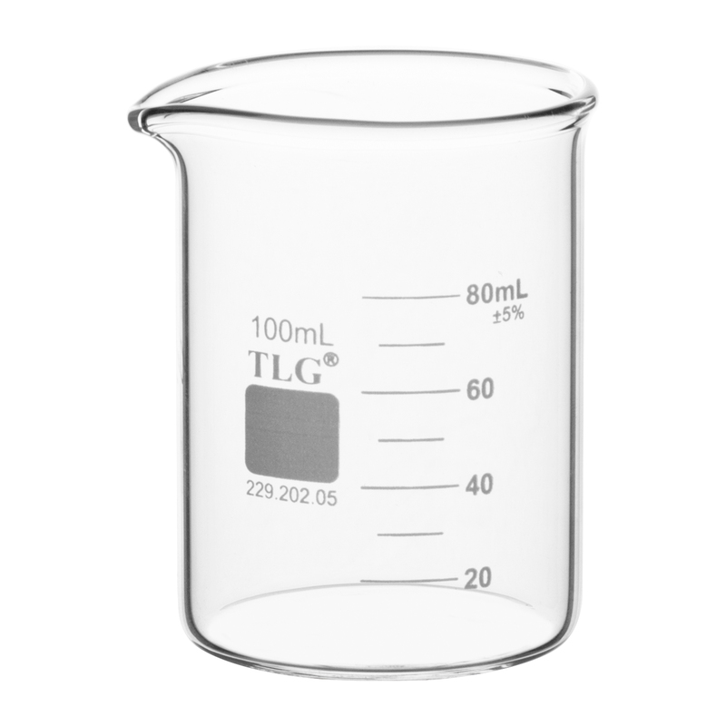 Beaker, Standard Wall, Griffin Low Form, Double Scale, Graduated, 100 mL