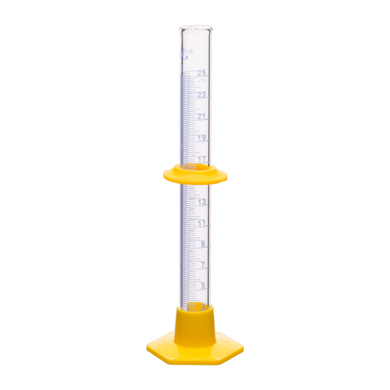 Cylinders, To Deliver, Single Metric Scale, With Bumper Guard, Plastic Hexagonal Base , Capacity 25mL, Graduation Interval 1 to 25