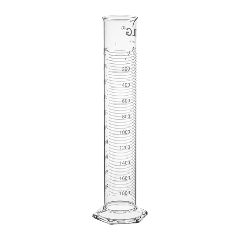 Cylinders, To Contain (TC) Class A, White Scale, With Single Metric Graduations, Bumper, Capacity 2000mL, Graduation Interval 100 to 2000, Tolerance ±6.00, As Per USP Standards